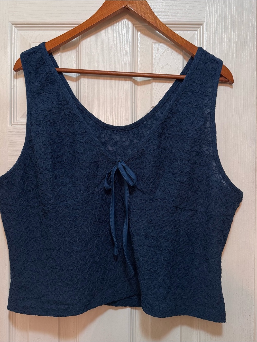 SHEIN Navy Lace Crop Tank with Front Tie